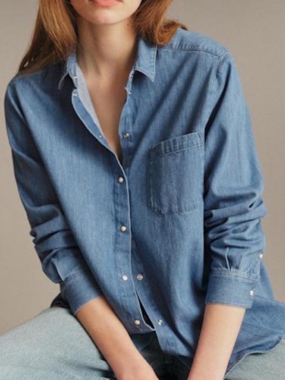 Sezane Chambray Blue Denim Shirt - Classic Button-Up size 36
